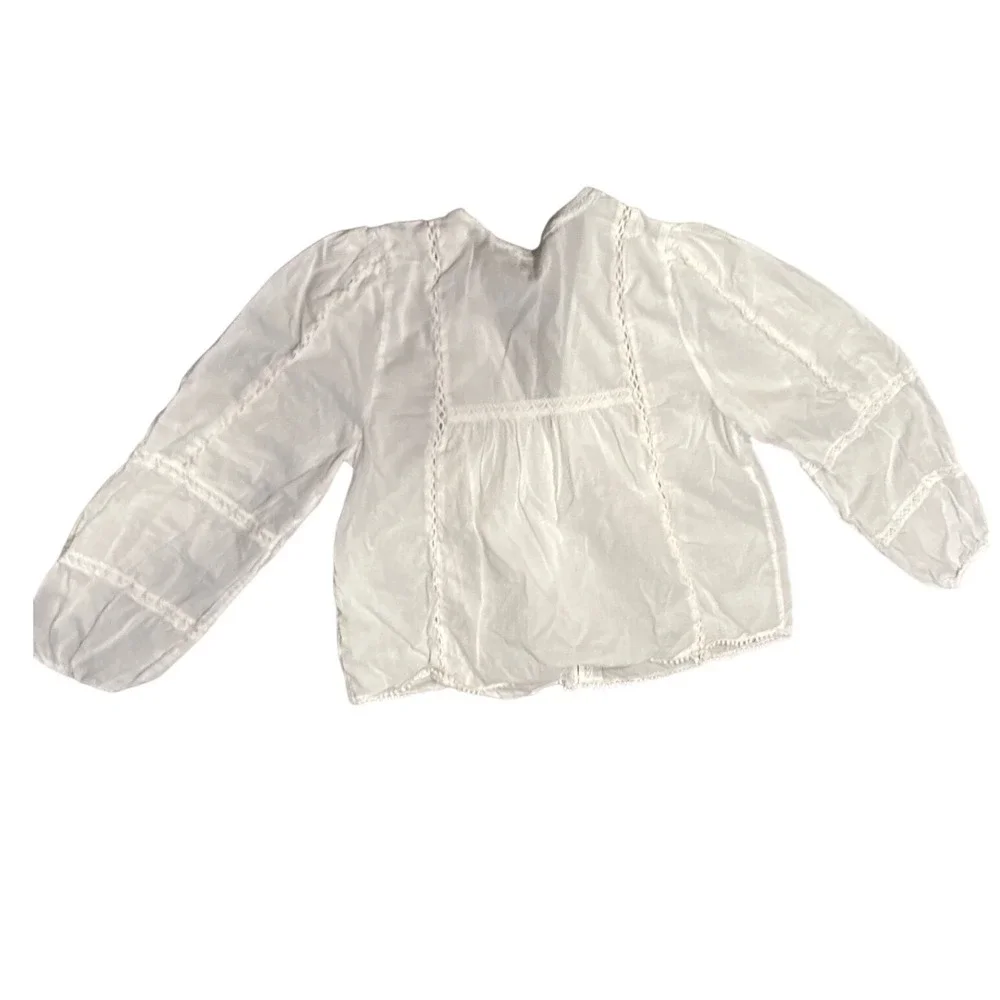 Abercrombie & Fitch Woman's White Cotton Lace Trim Pom Pom Peasant Blouse Small